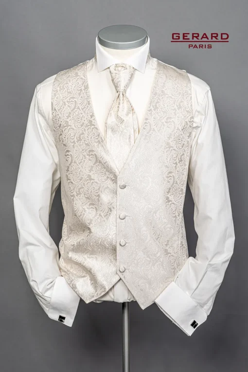 Ivory Grace Wedding Waistcoat with paisley pattern, available with ascot tie or bow tie