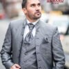Silver-Grey Frock Coat Wedding Suit “Milano” with Stand-up Collar and Seven-Button Closure