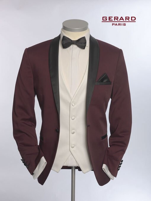 Wedding Suit Smoking Gomez Bordeaux with Black Satin Shawl Lapels