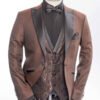 Brown Wedding Suit with Black Satin Lapels and Brocade Vest