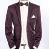 Wedding Suit “Paris Burgundy” with Black Satin Trim and Ivory Vest