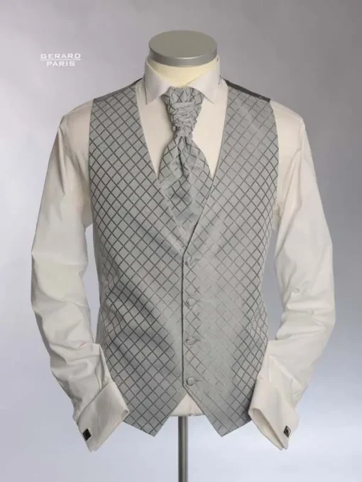 Grey wedding waistcoat AL-NO2 with grid pattern, available with cravat or bow tie