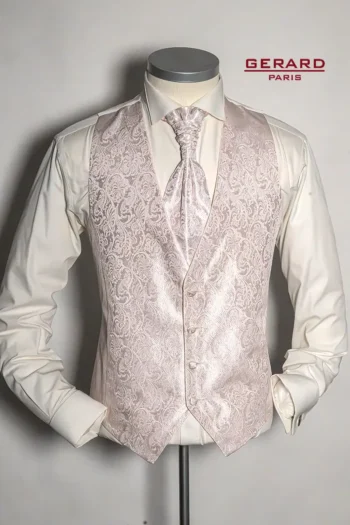 Wedding Waistcoat BF-PINK in pink with floral paisley pattern and matching cravat
