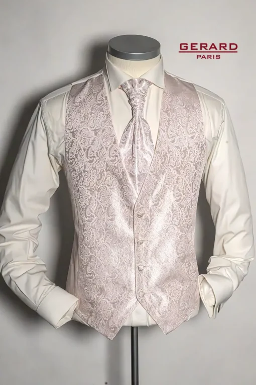 Wedding Waistcoat BF-PINK in pink with floral paisley pattern and matching cravat