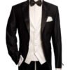 Wedding Suit Frock Coat “Tenesse” in Black with Cream Double-Breasted Vest