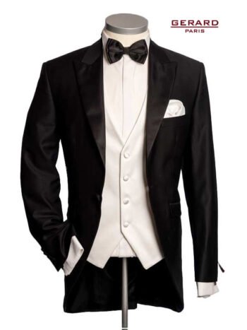 Wedding Suit Frock Coat “Tenesse” in Black with Cream Double-Breasted Vest