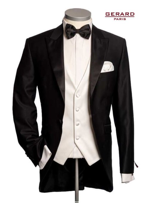 Wedding Suit Frock Coat “Tenesse” in Black with Cream Double-Breasted Vest