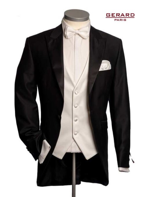 Wedding Suit Frock Coat “Tenesse” in Black with Cream Double-Breasted Vest