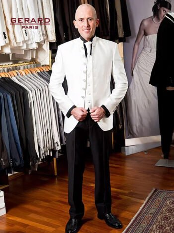 Wedding Suit Model Florenz with 7-Button Closure and Stand-Up Collar