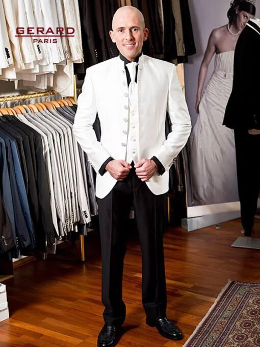 Wedding Suit Model Florenz with 7-Button Closure and Stand-Up Collar
