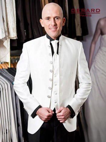 Wedding Suit Model Florenz with 7-Button Closure and Stand-Up Collar