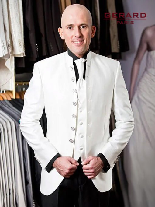 Wedding Suit Model Florenz with 7-Button Closure and Stand-Up Collar