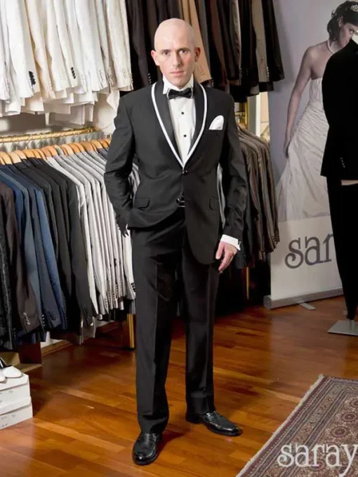 Black tuxedo with white shawl lapel and two-button closure – Modell Sorbonne Noir