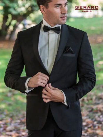 Wedding Suit Smoking Washington D.C. in Black with Shawl Collar and Satin Trim