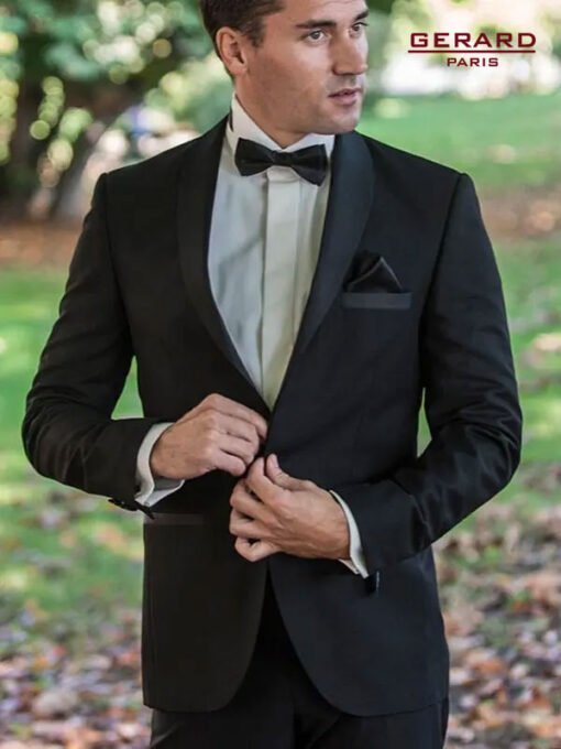 Wedding Suit Smoking Washington D.C. in Black with Shawl Collar and Satin Trim