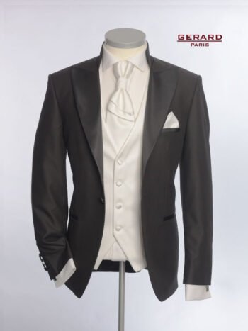 Black Wedding Suit with Satin Peak Lapels and White Vest – Model Opera