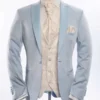 Baby Blue Wedding Suit with Satin Peak Lapels and Matching Trim