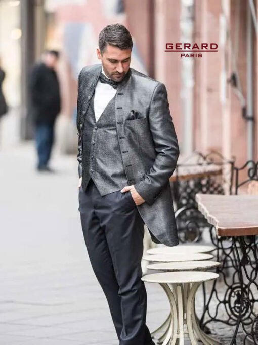 Jakarta Wedding Tailcoat – Silver Grey Brocade Tailcoat for Grooms