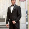 Cambridge Regal Cutaway wedding suit by Gerard Paris in black, featuring a satin lapel, slim fit, and formal tailcoat design