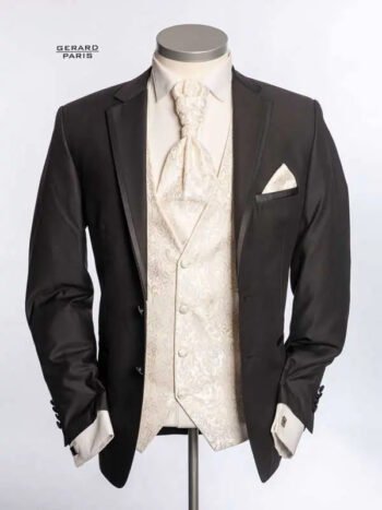 Black Wedding Suit with Satin Trim and Cream Vest