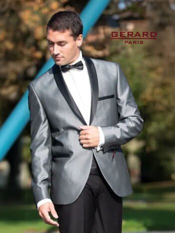Smoking Suit Model Geneve in Grey with Black Trim