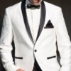 Wedding Suit Smoking “Chicago” in White with Black Satin Lapel and Slim Fit Design
