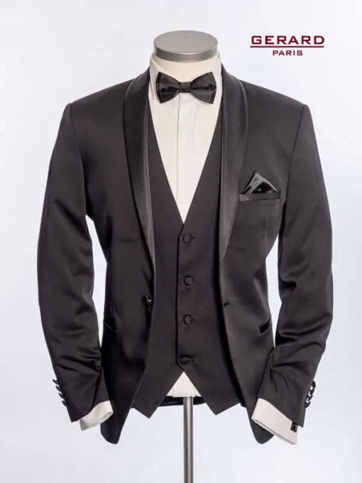 Wedding Suit Smoking Washington D.C. in Black with Shawl Collar and Satin Trim