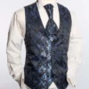 Wedding Waistcoat AL-BLA-NR90 in blue and black paisley pattern with matching cravat or bow tie