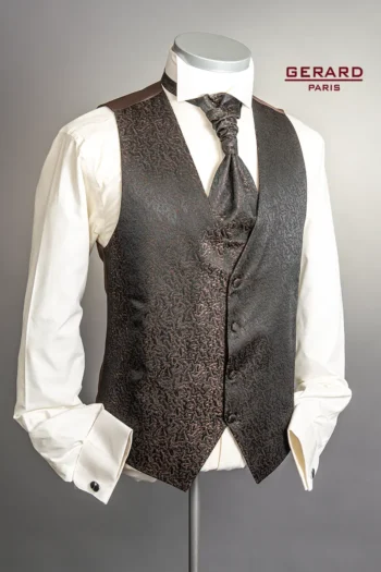 Edinburgh Brown Waistcoat with Textured Pattern and Matching Ascot Tie