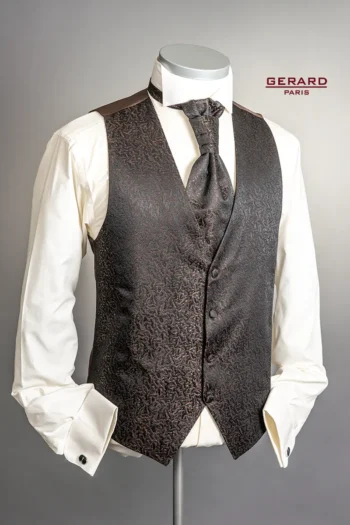 Edinburgh Brown Waistcoat with Textured Pattern and Matching Ascot Tie