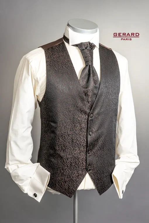 Edinburgh Brown Waistcoat with Textured Pattern and Matching Ascot Tie