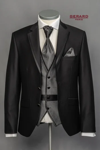 Berlin Silver Waistcoat with Diamond Pattern and Matching Black Satin Ascot Tie