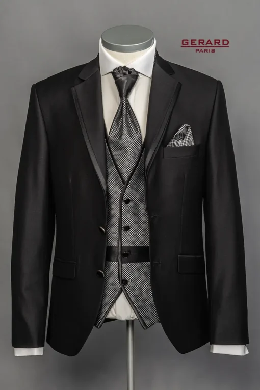 Berlin Silver Waistcoat with Diamond Pattern and Matching Black Satin Ascot Tie