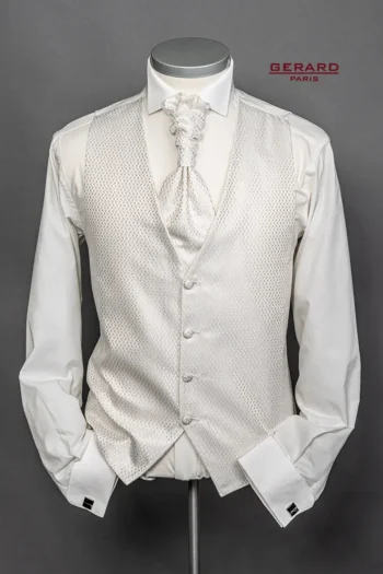 Cambridge Ivory Waistcoat with Delicate Woven Pattern and Matching Ascot Tie