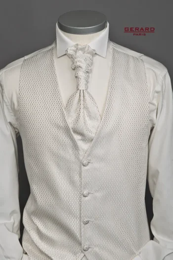Cambridge Ivory Waistcoat with Delicate Woven Pattern and Matching Ascot Tie
