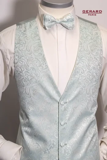 Wedding waistcoat in mint green with paisley pattern by Gerard Paris.