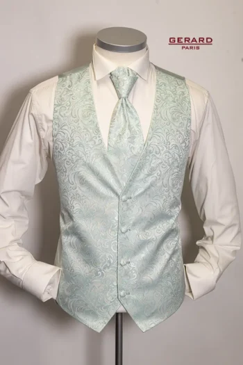 Wedding waistcoat in mint green with paisley pattern by Gerard Paris.