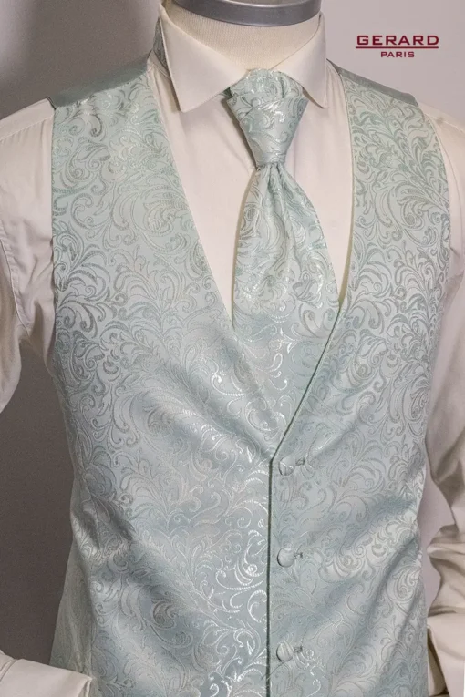 Wedding waistcoat in mint green with paisley pattern by Gerard Paris.
