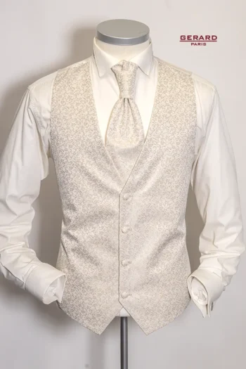 Wedding waistcoat in ivory with matching bow tie by Gerard Paris.