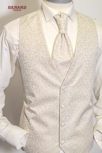 Wedding waistcoat in ivory with matching bow tie by Gerard Paris.