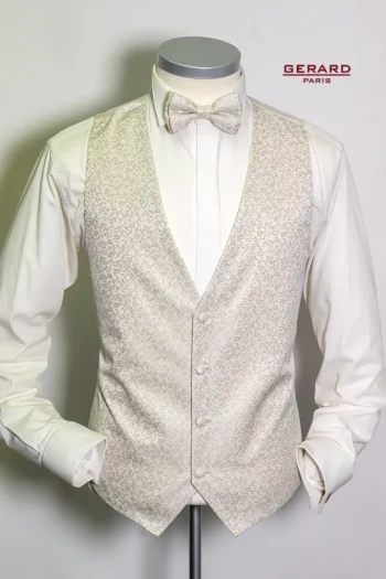 Wedding waistcoat in ivory with matching bow tie by Gerard Paris.
