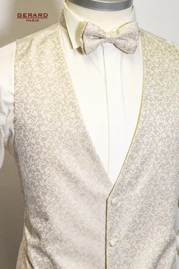Wedding waistcoat in ivory with matching bow tie by Gerard Paris.