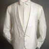 Elegant cream ivory tailcoat vest with brocade pattern and satin lapels”
