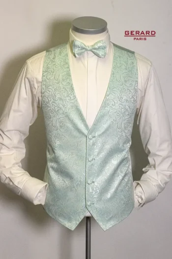 Wedding waistcoat in mint green with paisley pattern by Gerard Paris.