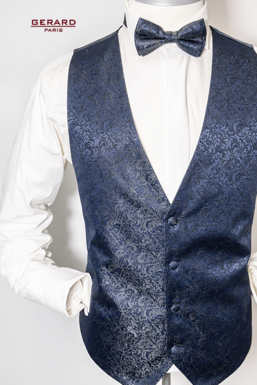 “Gerard Paris Midnight Blue Wedding Vest with Matching Bow Tie