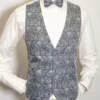 “Gerard Paris Blue-Grey Paisley Wedding Vest with Matching Bow Tie and Cravat”
