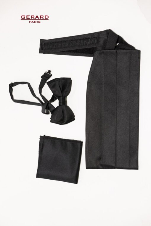 Black Cummerbund, Bow Tie, Pocket Square Set
